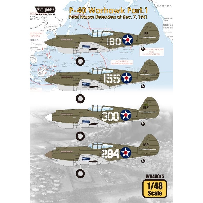 1/48 P-40 Warhawk Decal Part.1 Pearl Harbor Defensers (for Airfix)