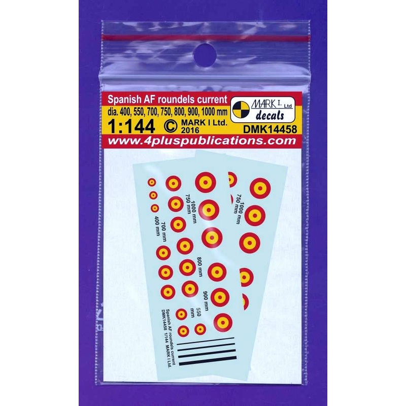 1/144 Spanish AF Insignia Roundels, Modern (Dia 400,550,700,750,800,900,1000mm), 2 Sets