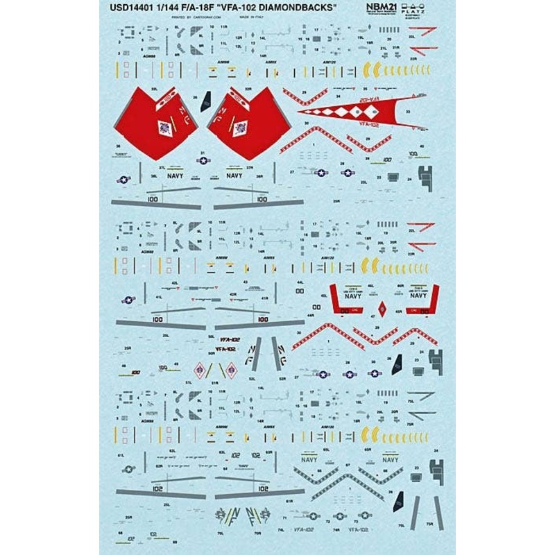 1/144 USS F/A-18F "VFA-102 Diamondbacks" Decal