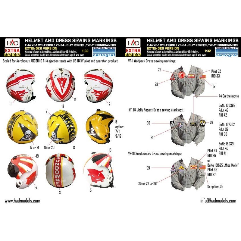 1/32 F-14 Helmets and military dress sewing for F-14 (VF-111, VF-84,VF-1)