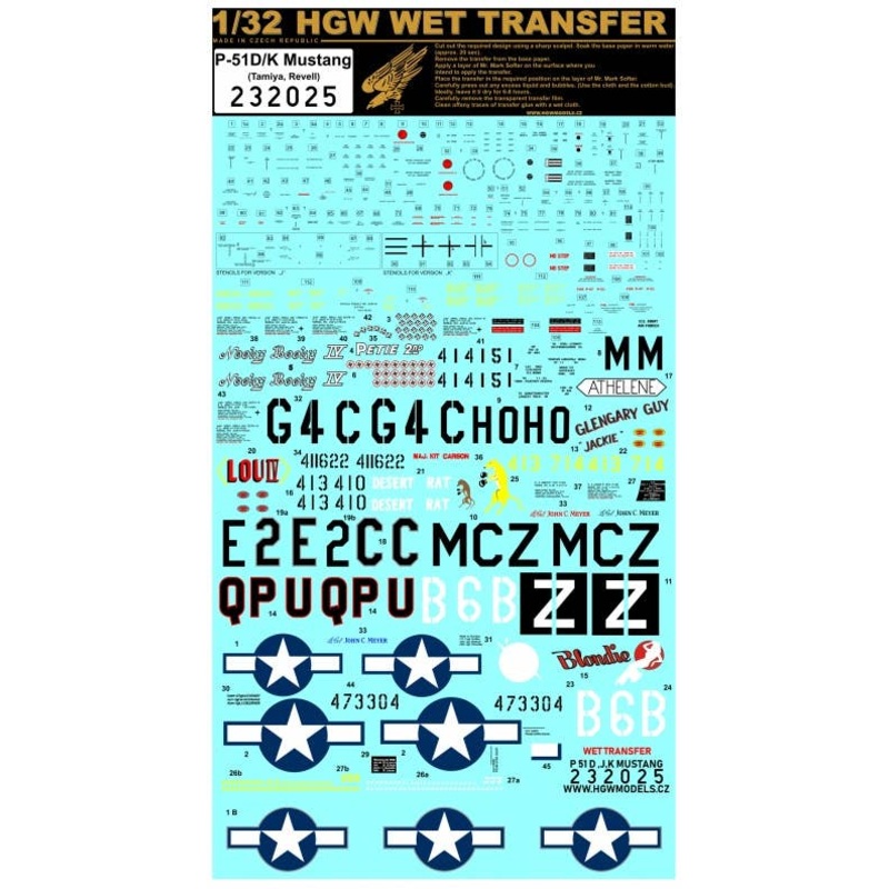 1/32 P51 D/K Mustang Stencils & Markings