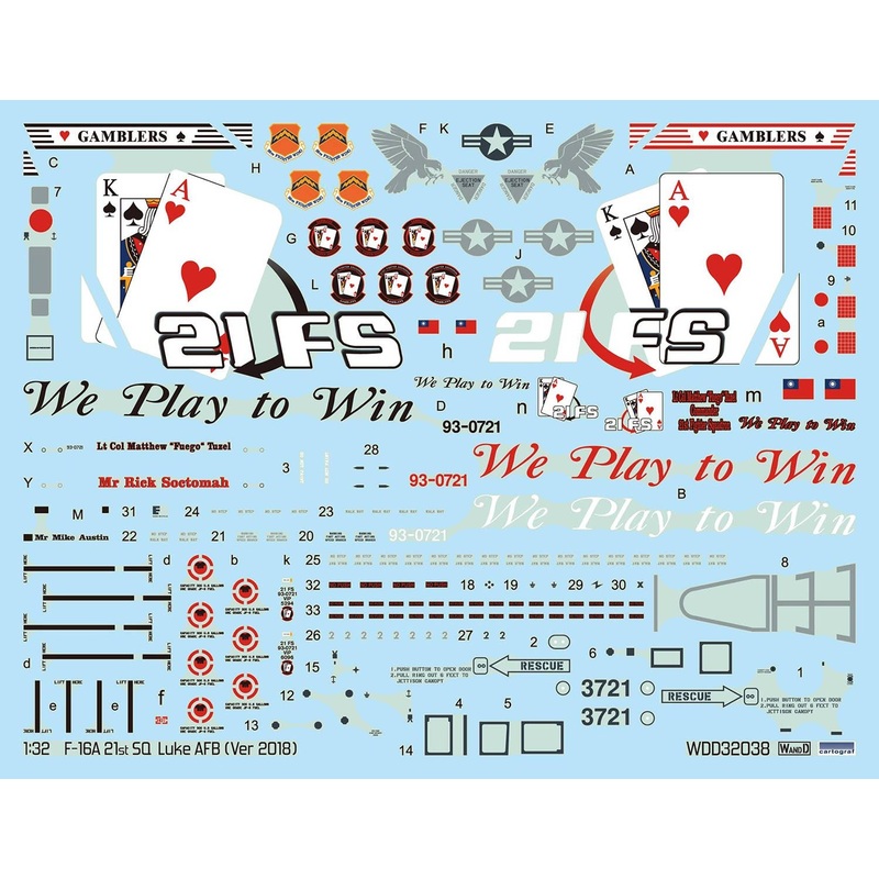 1/32 USAF Luke AFB 21st SQ Gamblers F-16A VIP Decal
