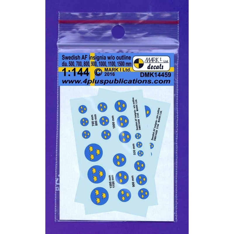 1/144 Swedish AF Insignia, Without Outline (Dia 500,700,800,900,1000,1100,1500mm), 2 Sets