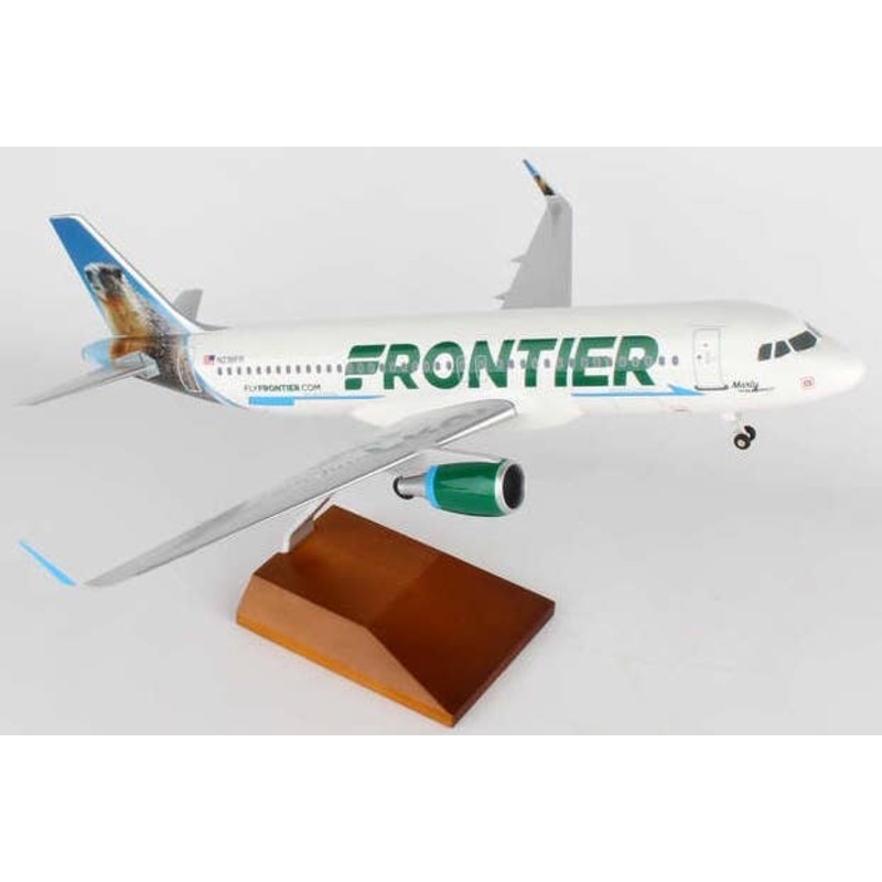 1/100 A320-200 Frontier Airlines Marty The Marmot (With Gear and Wooden Stand)