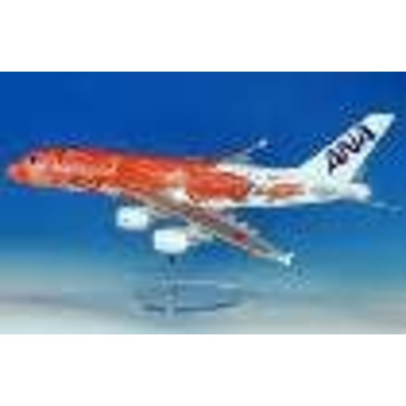 1/100 A380 JA383A Sunset Orange Airbus Replica (without Gear, with WiFi Radome & Wooden Pedestal Plate)