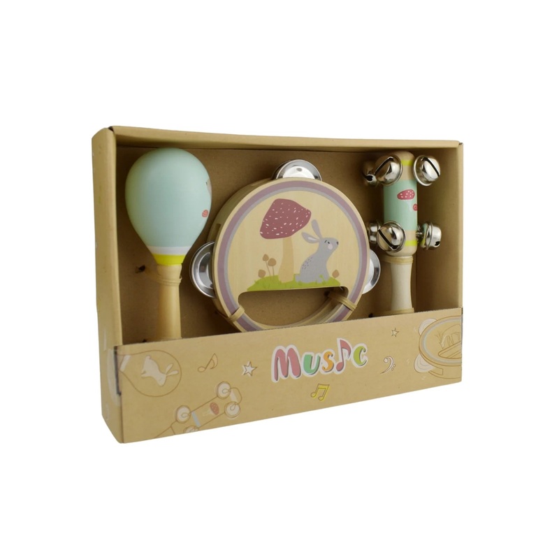 WOODEN 3PC MUSICAL SET RABBIT