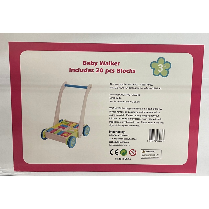 Wooden Walker Wagon With 20 Blocks