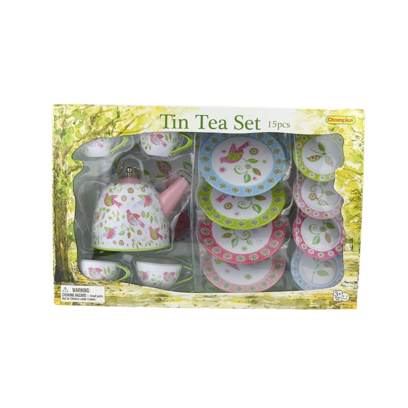 TEA SET TIN BIRD DESIGN 15PCS