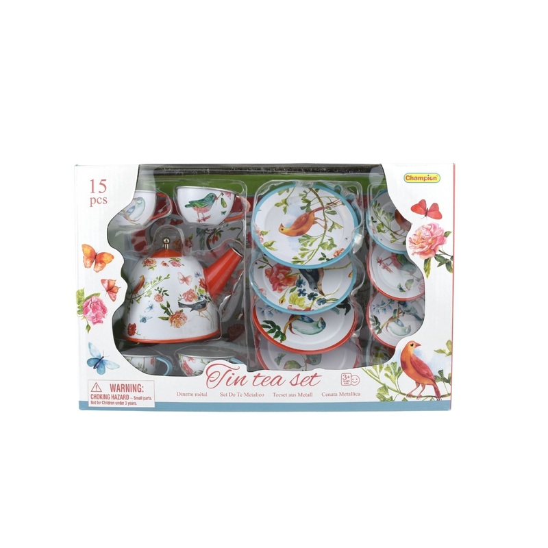 TEA SET TIN GARDEN BIRDS 15PCS