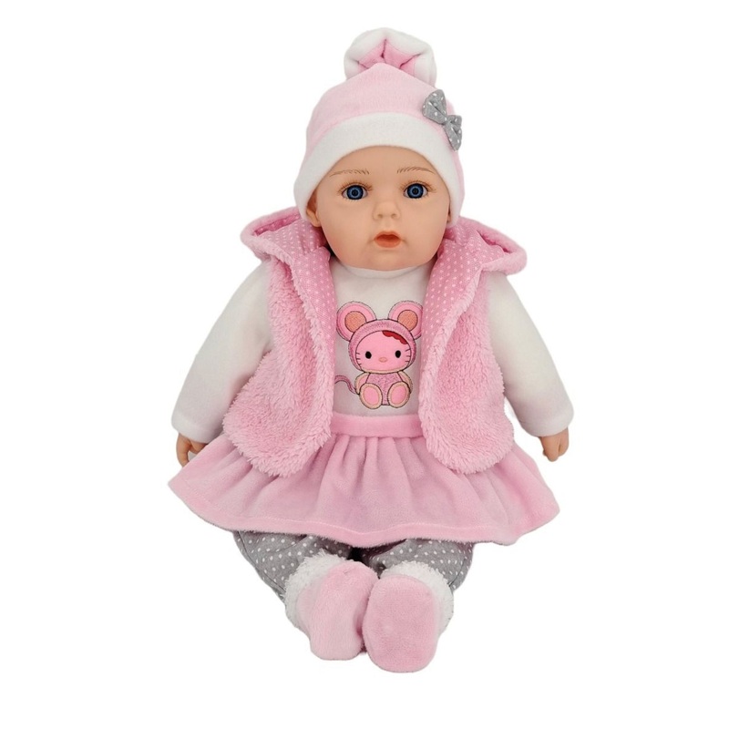 BABY DOLL SONIA PINK FLLECE W GREY POLKO
