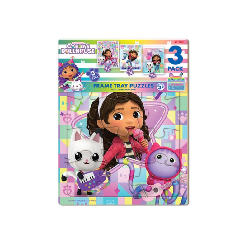 PUZZLE TRAY GABBY'S DOLLHOUSE 3 PK
