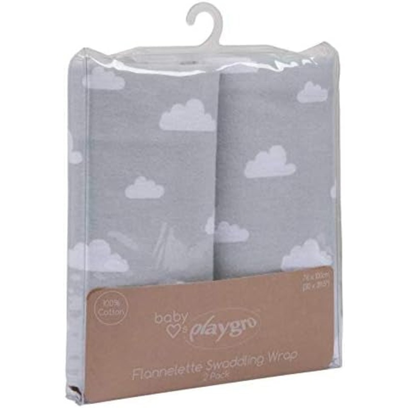 PLAYGRO FLANNEL SWADDLING WRAP 2 PK GREY