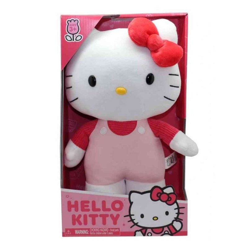 HELLO KITTY MED PLUSH RED BOW/PNK OVERAL