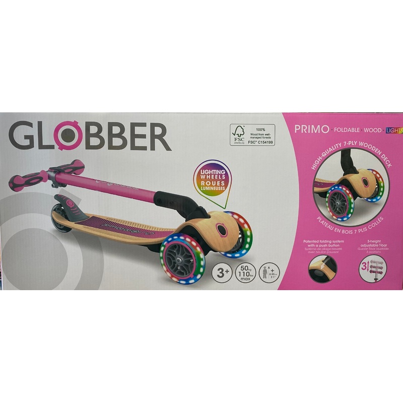 Globber Scooter Primo Wood W/Lights Pink