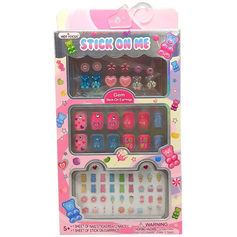 GUMMY BEAR STICK ON SET EARRINGS,NAILS