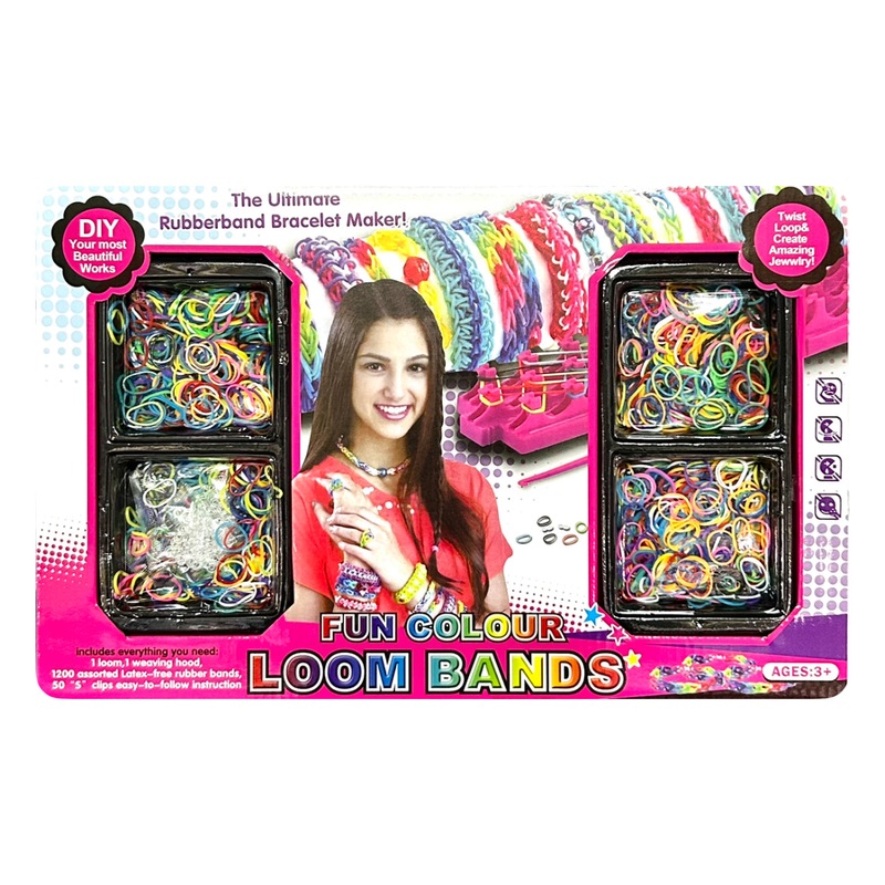 FUN COLOR LOOM BANDS 1600PC W 2 KNITTING