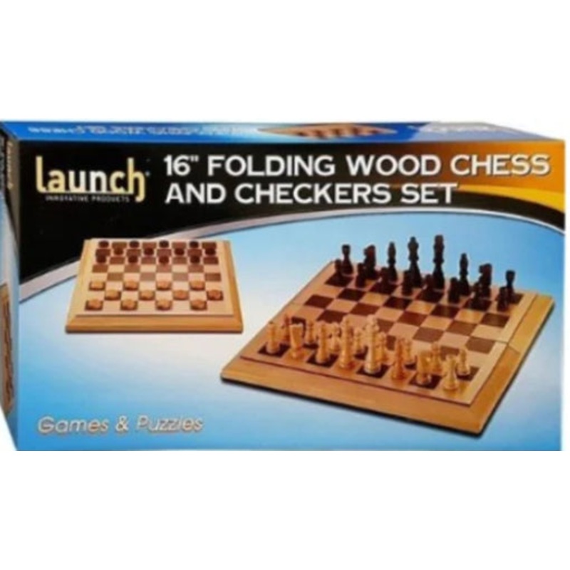 GAME CHESS & CHECKERS 16" WOOD FOLDING B