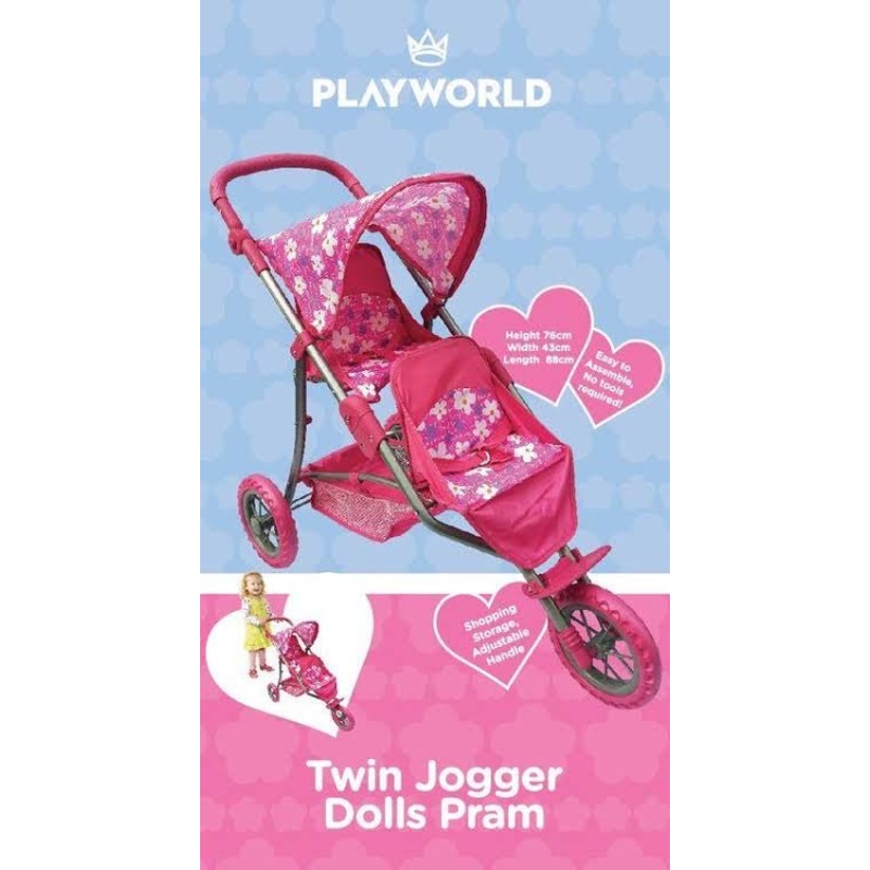 DOLL TWIN JOGGER PINK W FLOWERS