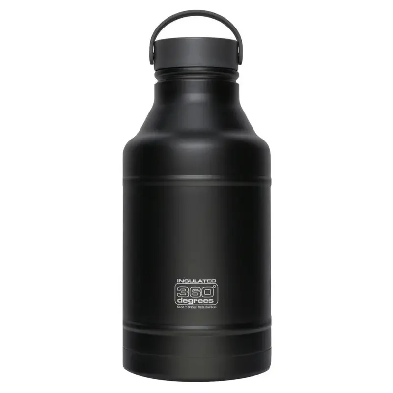 360 Degrees Vacuum Insulated Stainless Steel 1800mL Growler Drink Bottle - Black